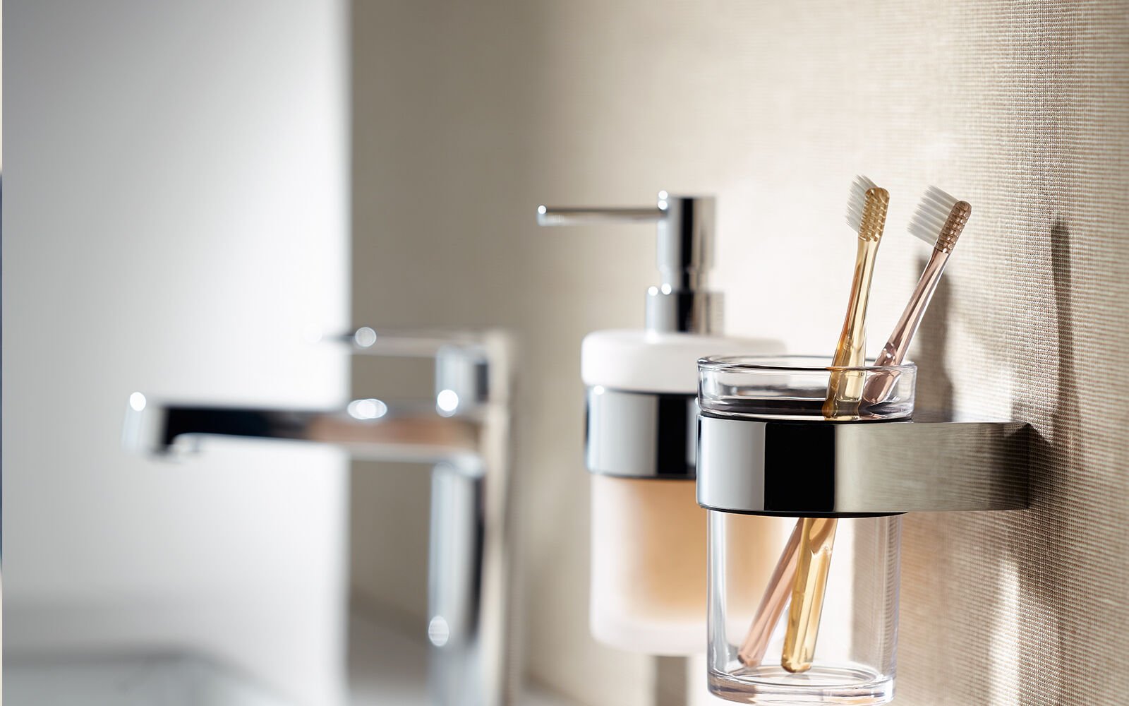 Accessori per il bagno Spazzolino da denti vetro, spazzolino da denti, rubinetto