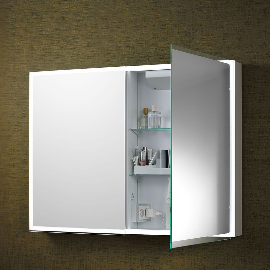 spiegelschrank doppelt&uuml;re mit led licht rundherum