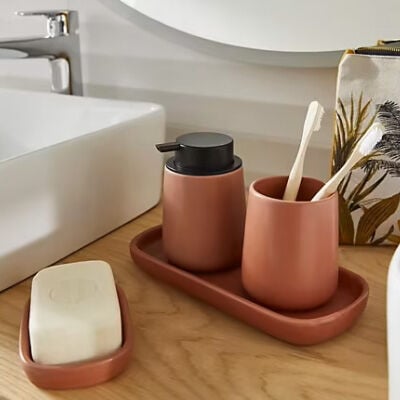 spirella maonie seifenhalter und zahnglas in terracotta