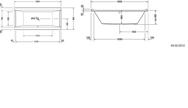 Badewanne Duravit Starck 190 x 90 cm weiss Düsen und Garnituren verchromt image number 0