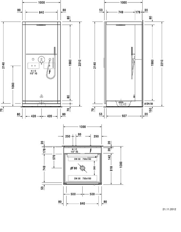 Cabine de douche/hammam Hoesch Basic Plus basalte mat Verre clair image number 0