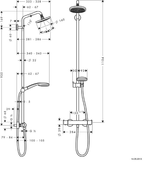 Showerpipe hansgrohe Croma 100 Höhe 110.4 cm verchromt image number 0
