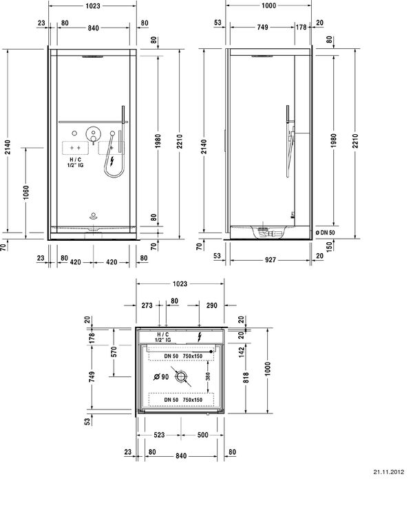 Cabine de douche/hammam Duravit St.Trop eiche anthrazit Verre clair image number 0