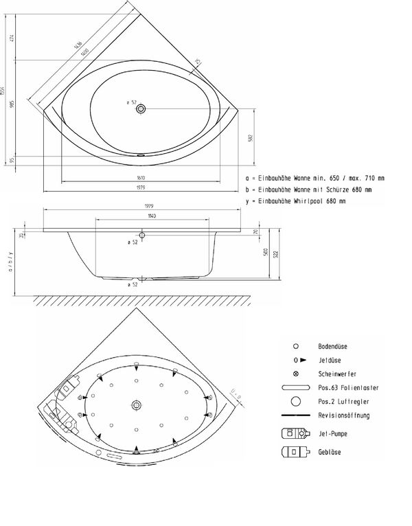 Eckbadewanne Duscholux Smart-line 30 Schenkellänge 140 cm Whirlsystem CPL 3 weiss Düsen und Garnituren verchromt image number 0