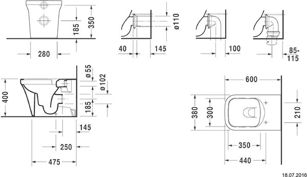 Stand-Klosett P3 Comforts rimless weiss image number 0