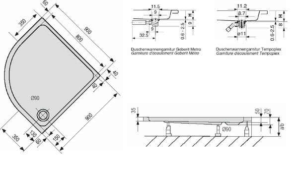 Eckduschenwanne Duscholux Malaga Round Trend 771 Einbau weiss image number 0