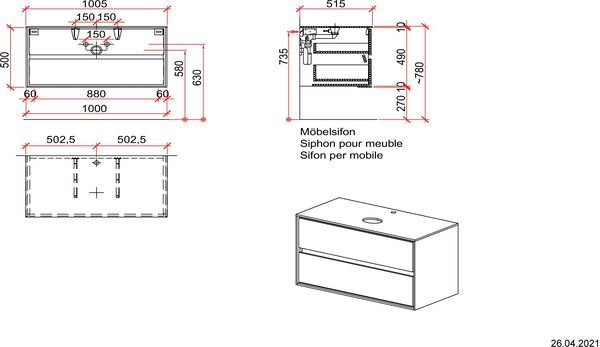 M&ouml;belunterbau 100,5 cm / Korpus weiss hochglanz bergl&auml;rche image number 1