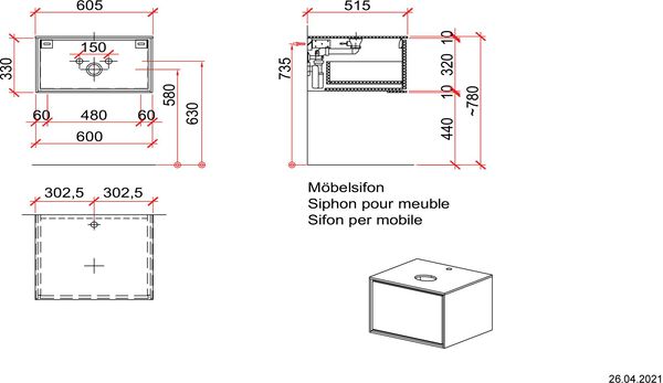 Möbelunterbau 60,5 cm / Korpus weiss matt monument grey image number 1