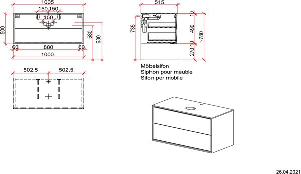 M&ouml;belunterbau 100,5 cm / Korpus weiss hochglanz bergl&auml;rche image number 1