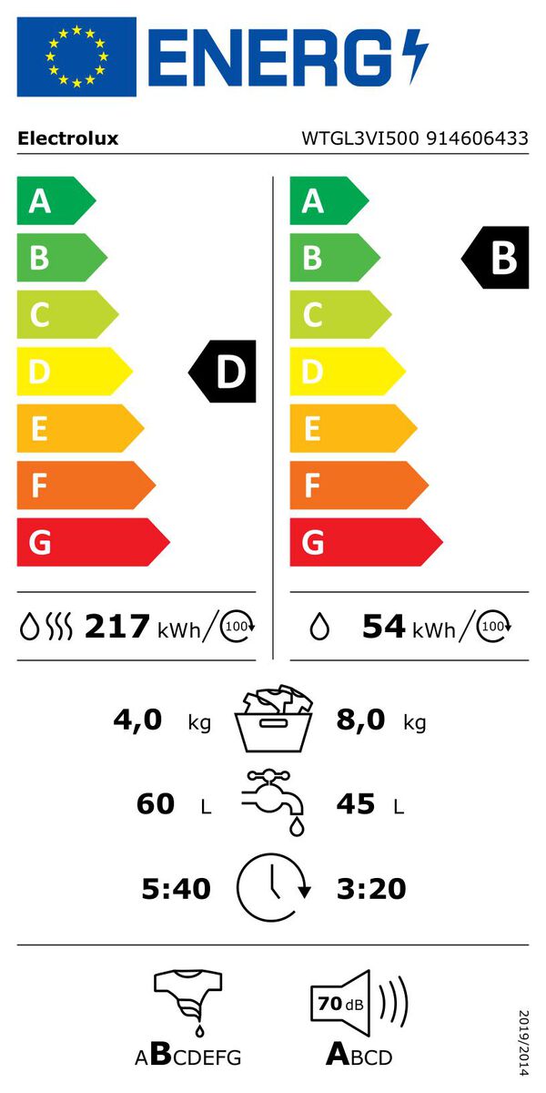 Lave-/s&egrave;che-linge Electrolux WT GL3 VI 500-encastrable Blanc image number 1