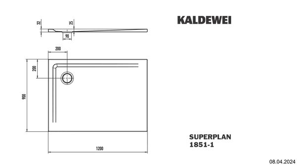 Receveur de douche Kaldewei Superplan 90 x 120 cm Blanc Fond antid&eacute;rapant Invisible Grip image number 2