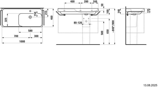 Waschtisch Laufen Meda 100 x 46 cm Schwarz matt image number 1