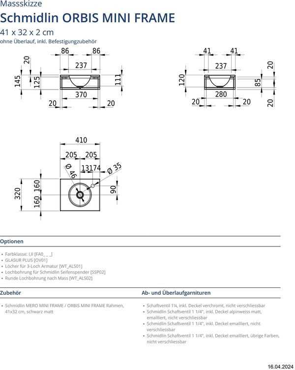Auflegewaschtisch Schmidlin Orbis mini Frame Schwarz matt image number 1