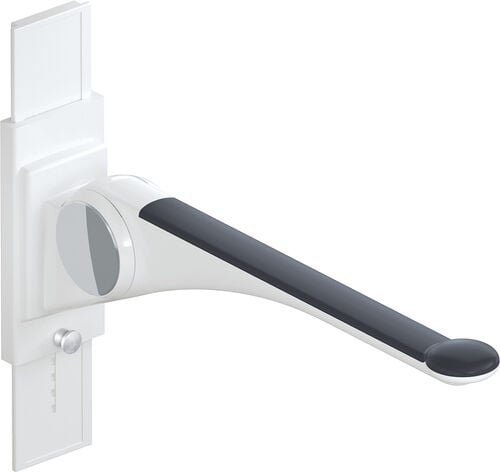 Barre d'appui relevable Hewi LifeSystem Premium Blanc de s&eacute;curite brillant Zone de pr&eacute;hension anthracite mat