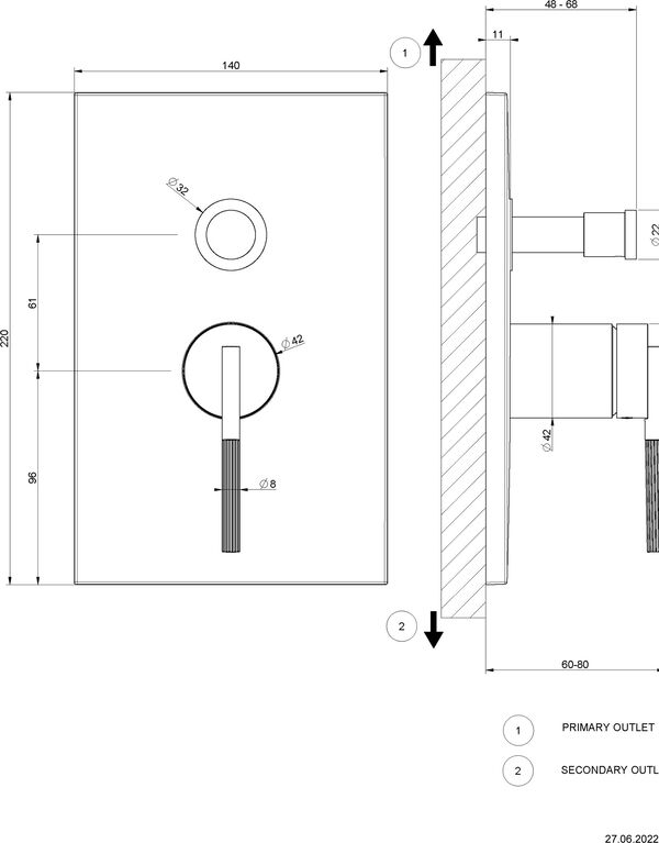 Bademischer-Endmontageset Gessi Ingranaggio ½" messing PVD image number 1