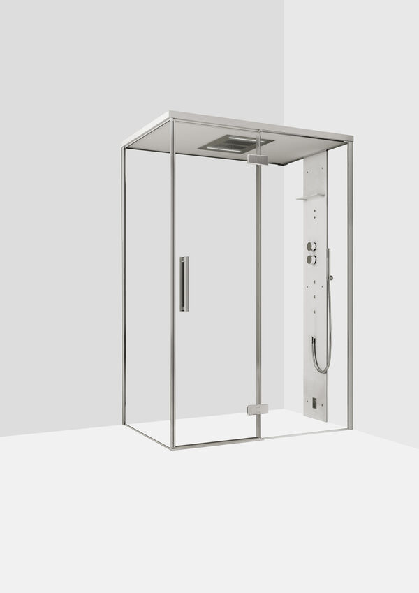 Dampfdusche Ronal Mimesi Silber hochglanz Frontabdeckung Hardlite weiss matt mit Ablage image number 0