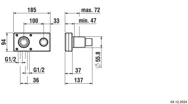 Einbaukörper Laufen Simibox 2-point<br>für Mischer links ½" image number 1