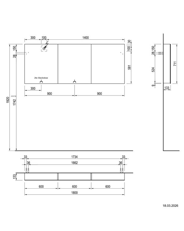 Armoire de toilette Alterna luuna LED plus avec &eacute;clairage inf&eacute;rieur/sup&eacute;rieur Blu fes Couleur de lumi&egrave;re r&eacute;glable en continu 2700-6500 K image number 1