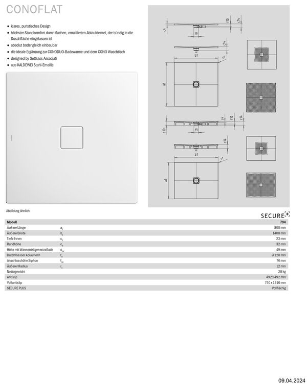 Duschenwanne Kaldewei Conoflat weiss image number 1