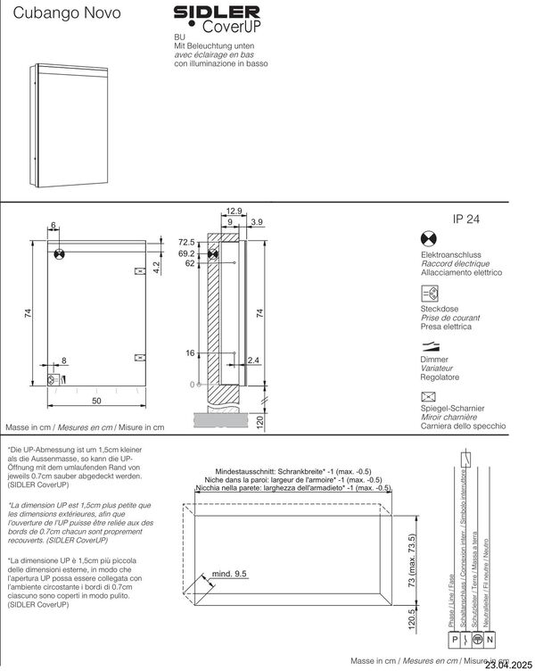 Spiegelschrank Sidler Cubango Novo UP LED Silbereloxiert Lichtfarbe Warmweiss 3000 K image number 1