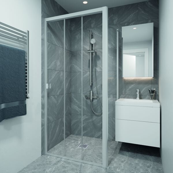 Porte coulissante Duscholux Optima 400 Argent éloxé Verre clair CareTec image number 1