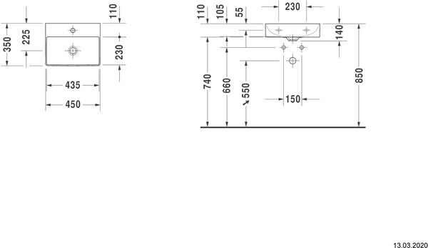 Handwaschbecken Duravit DuraSquare 45 x 35 cm Weiss image number 1