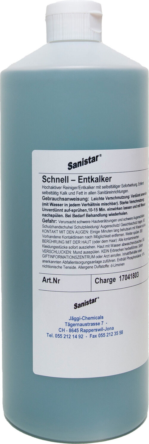 Schnellentkalker Sanistar auch für metallische Oberflächen