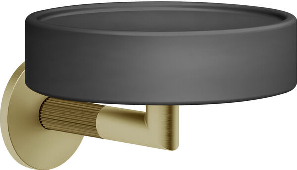 Portasapone Gessi Ingranaggio, bacinella in vetro nero opaco, modello a parete, rosetta rotonda image number 0