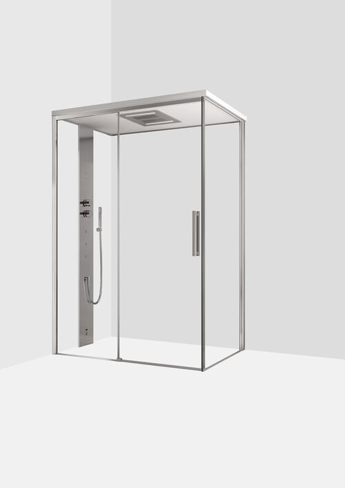 Doccia a vapore Ronal Mimesi-S Argento lucido Pannello frontale Hardlite bianco opaco con ripiano