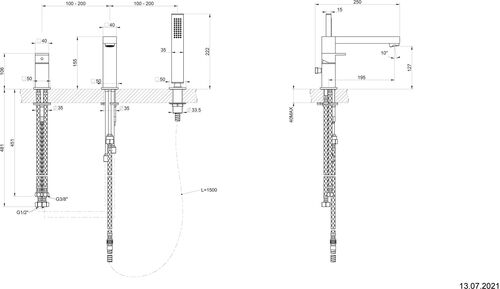 Garniture de remplissage de baignoire Gessi Rettangolo 3-trous Finox