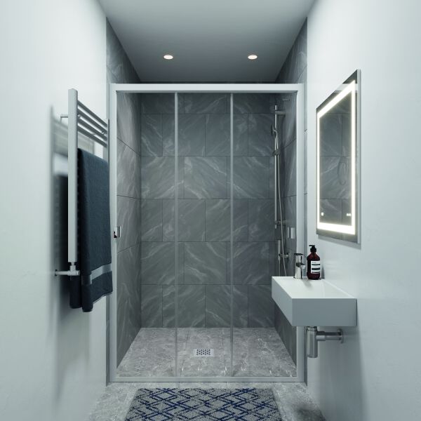 Porta scorrevole Duscholux Optima 400 Argento eloxato Vetro trasparente CareTec image number 1