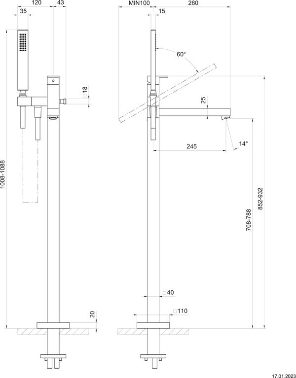 Bademischer Gessi Rettangolo-Standmodell verchromt image number 1