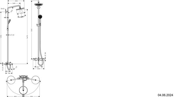 Showerpipe Hansgrohe Croma 220 chromé image number 1