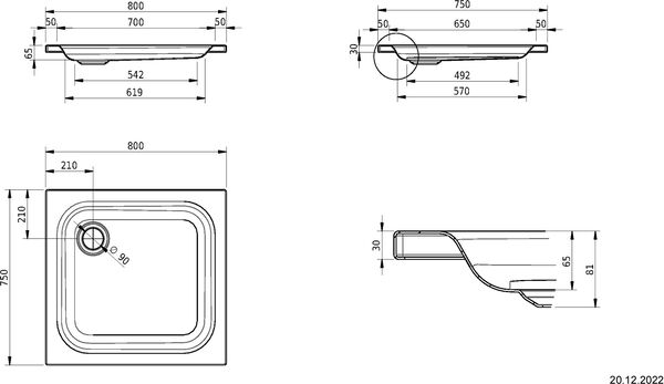 Receveur de douche Schmidlin 80 x 75 cm Blanc Cleaneffekt image number 1