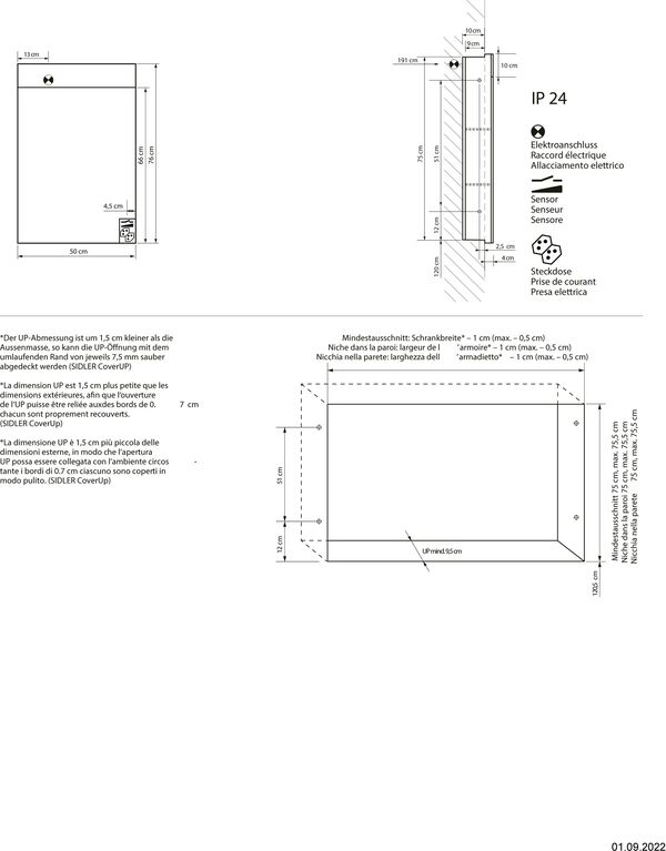 Spiegelschrank Sidler Gradient LED UP silbereloxiert Lichtfarbe Warmweiss 3000 K image number 1