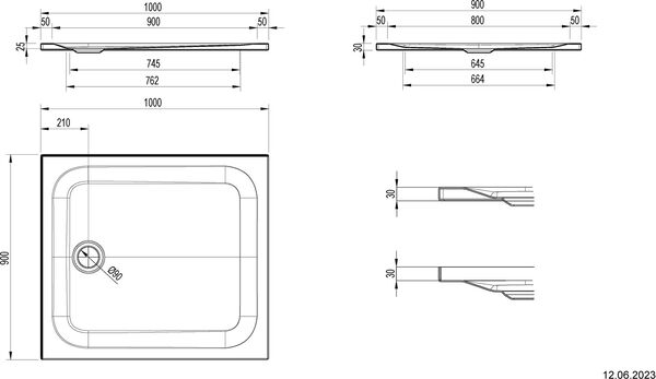 Duschenwanne Schmidlin Zargen 100 x 90 cm Weiss Gleitschutz Antigliss Pro image number 1