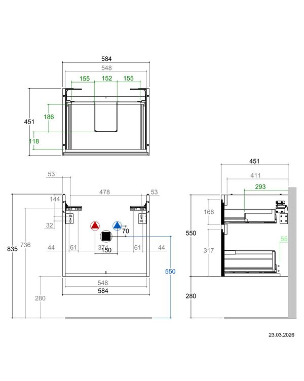 Meuble sous-lavabo Alterna dinea S Ch&ecirc;ne Sherman anthracite image number 1