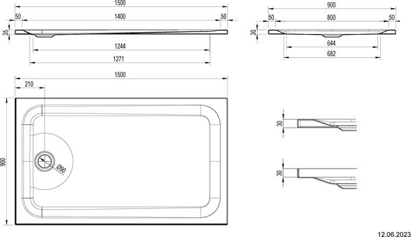 Duschenwanne Schmidlin Zargen, 150 x 90 x 3,5 cm weiss Gleitschutz Antigliss Pro image number 1
