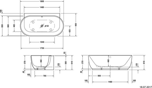 Baignoire Whirlpool Duravit Luv, version tablier 3 faces, système Air blanc mat image number 1