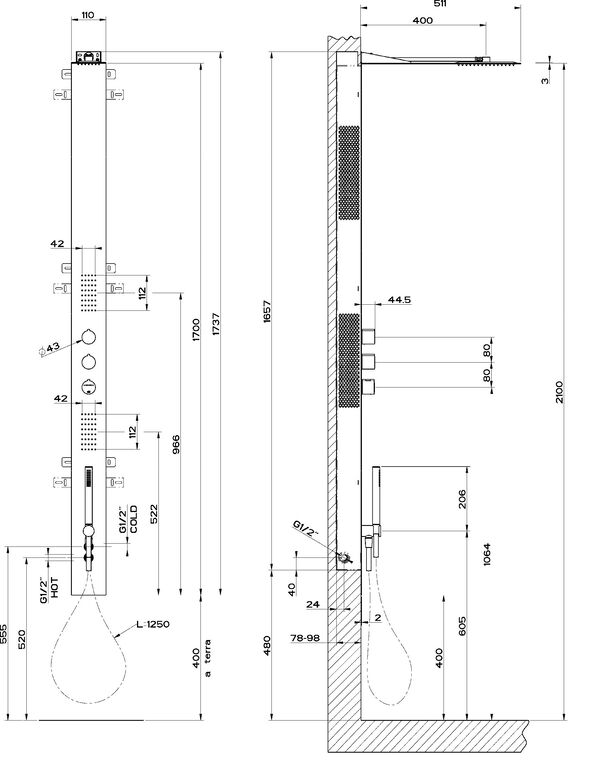 Duschsystem Gessi Tremillimetri edelstahl glanz image number 1