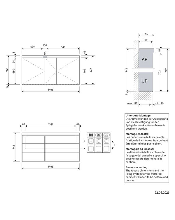 Spiegelschrank Schneider Low basic 15 LED Weiss Lichtfarbe Warmweiss 3000 K image number 1