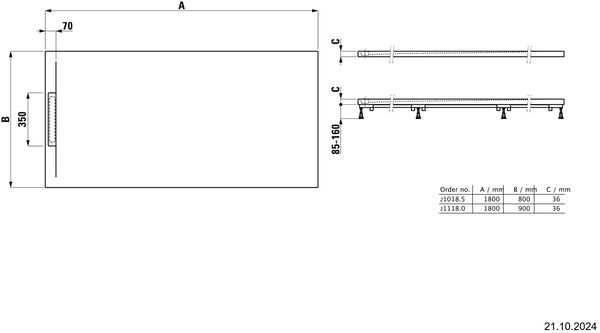 Duschenwanne Laufen Pro S Superflach 180 x 80 cm weiss matt image number 1