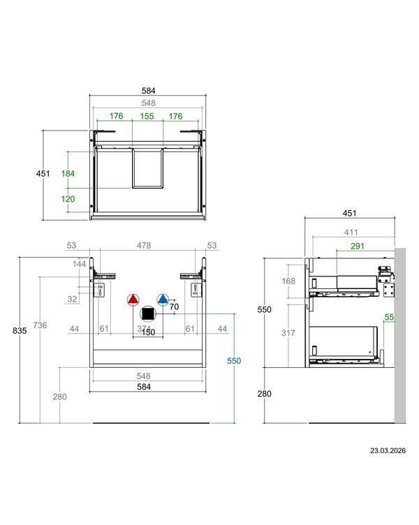 Waschtischm&ouml;bel Alterna dinea plus Eiche dunkelbraun image number 1