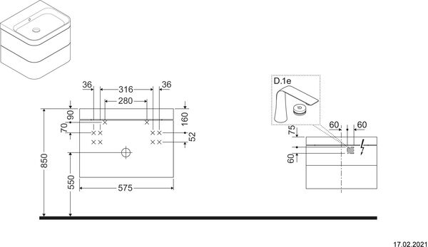 Combinaison de lavabo Duravit Happy D.2 Plus Lin image number 1