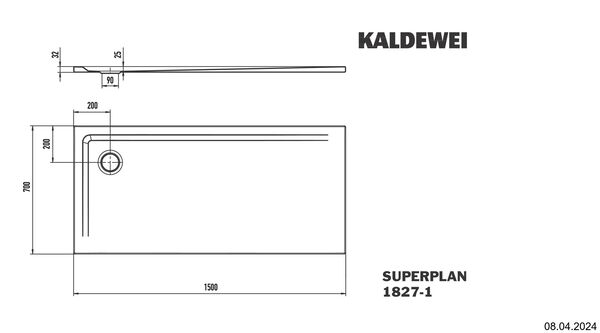 Receveur de douche Kaldewei Superplan 75 x 150 cm Blanc fond antidérapant Invisible Grip image number 2