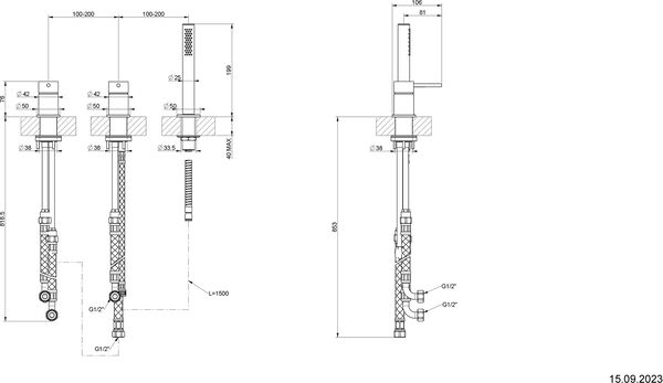 Wannenfüllkombination Gessi 316, 3-Loch warm Steel brushed flessa image number 1