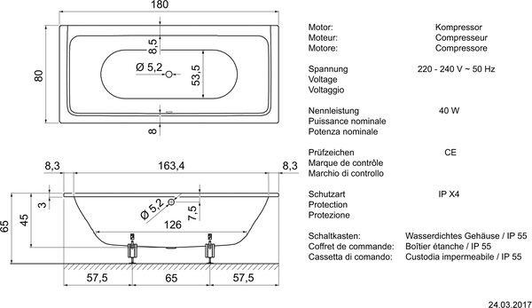 Whirlwanne Schmidlin Free Silent-System weiss Düsen und Garnituren verchromt image number 1