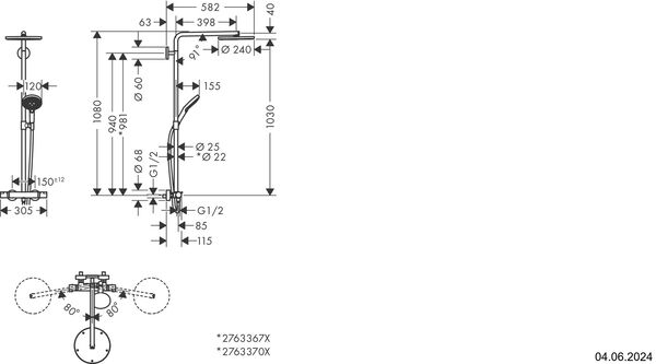 Showerpipe Hansgrohe Raindance S 240 Powder Rain brushed black chrome image number 1