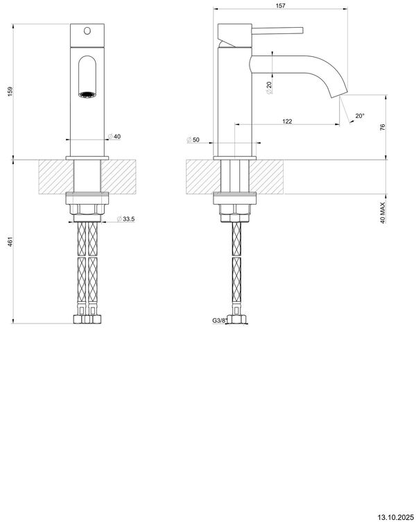 Einlochmischer Gessi 316 Steel brushed Flessa image number 1