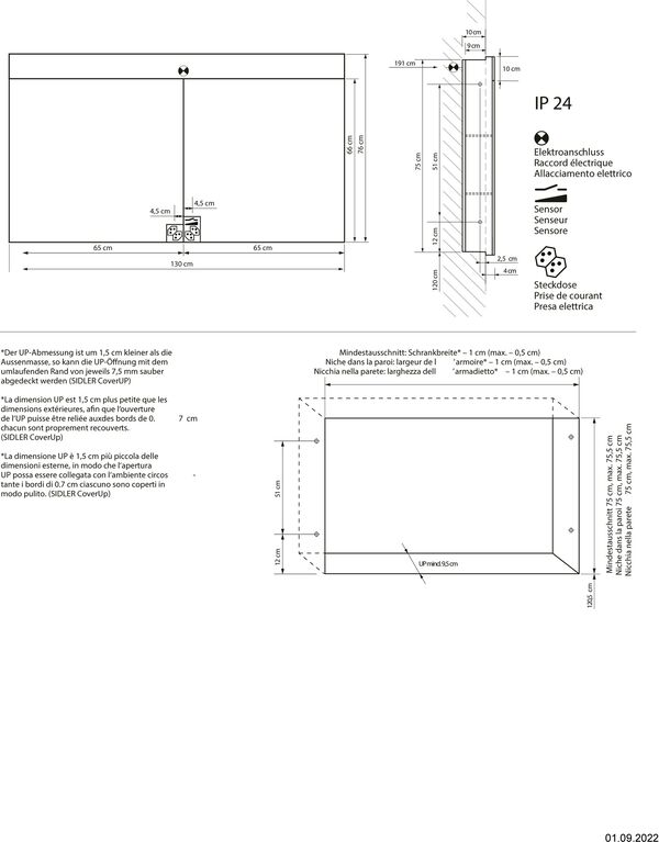 Spiegelschrank Sidler Gradient LED UP silbereloxiert Lichtfarbe Warmweiss 3000 K image number 1